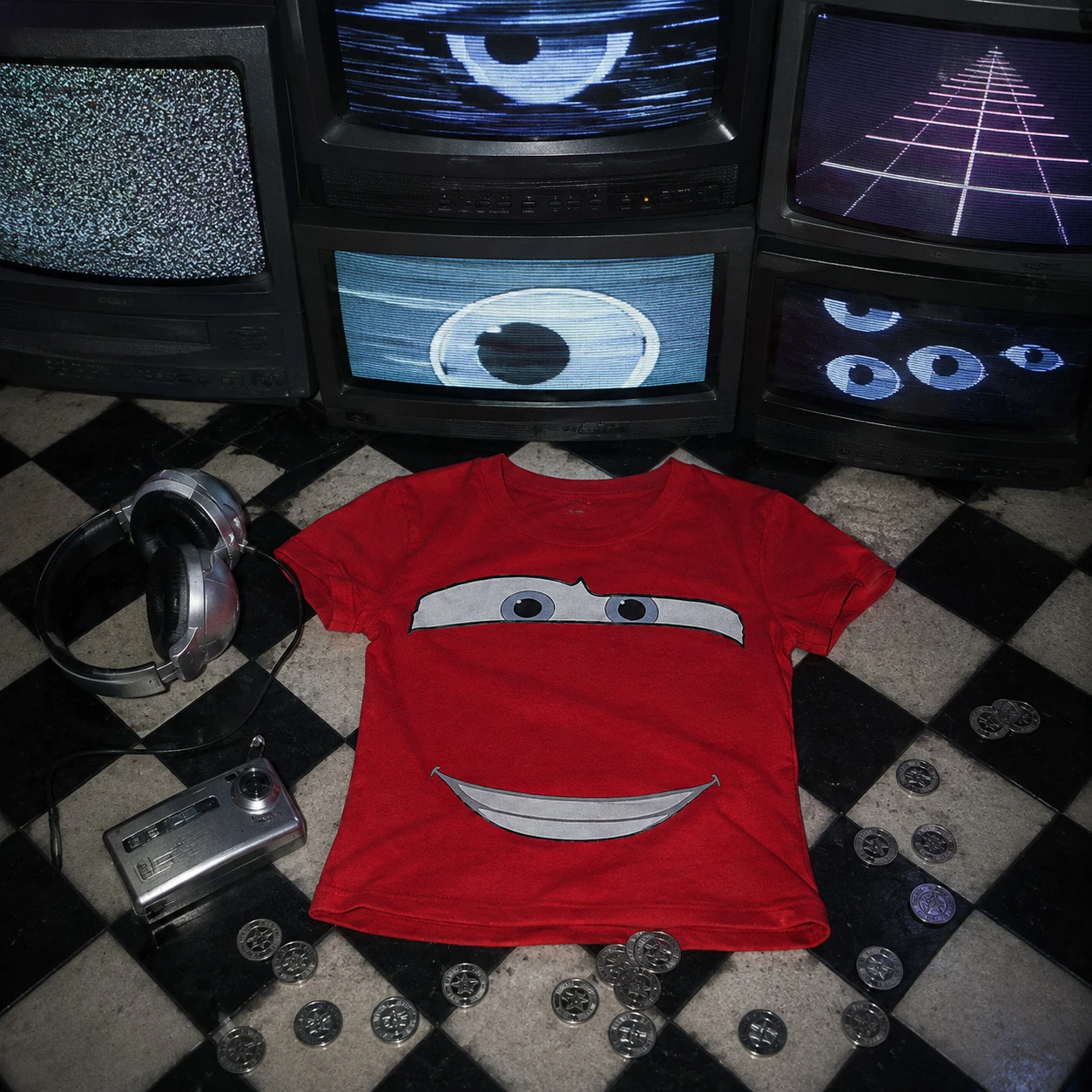 Red graphic tee and retro televisions